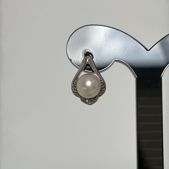 Diamonds real 925 silver freshwater pearls earrings - Picture 4 of 5